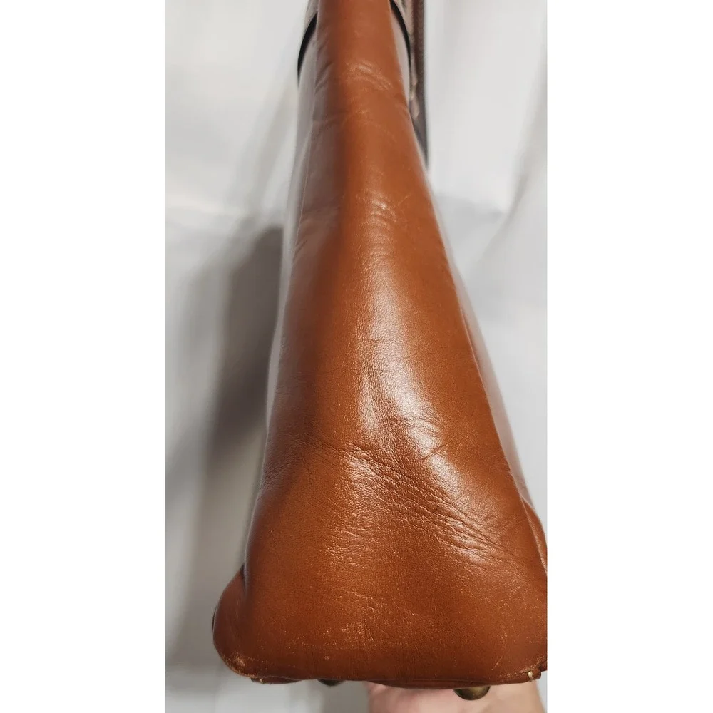 Patricia Nash Poppy Cognac Brown Leather Shoulder Bag Tote Contrast Stitching